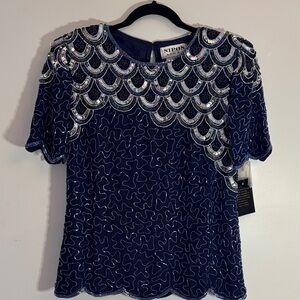 NWT Nipon Night short sleeve sequin silk vintage top
